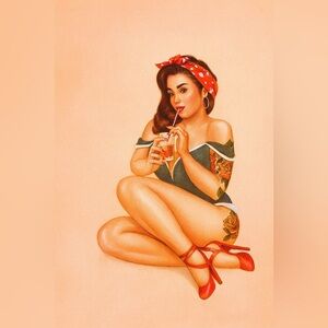 Retro Pin-Up Girl Wall Art – Red Bandana Beauty 8x10 (Print Only)